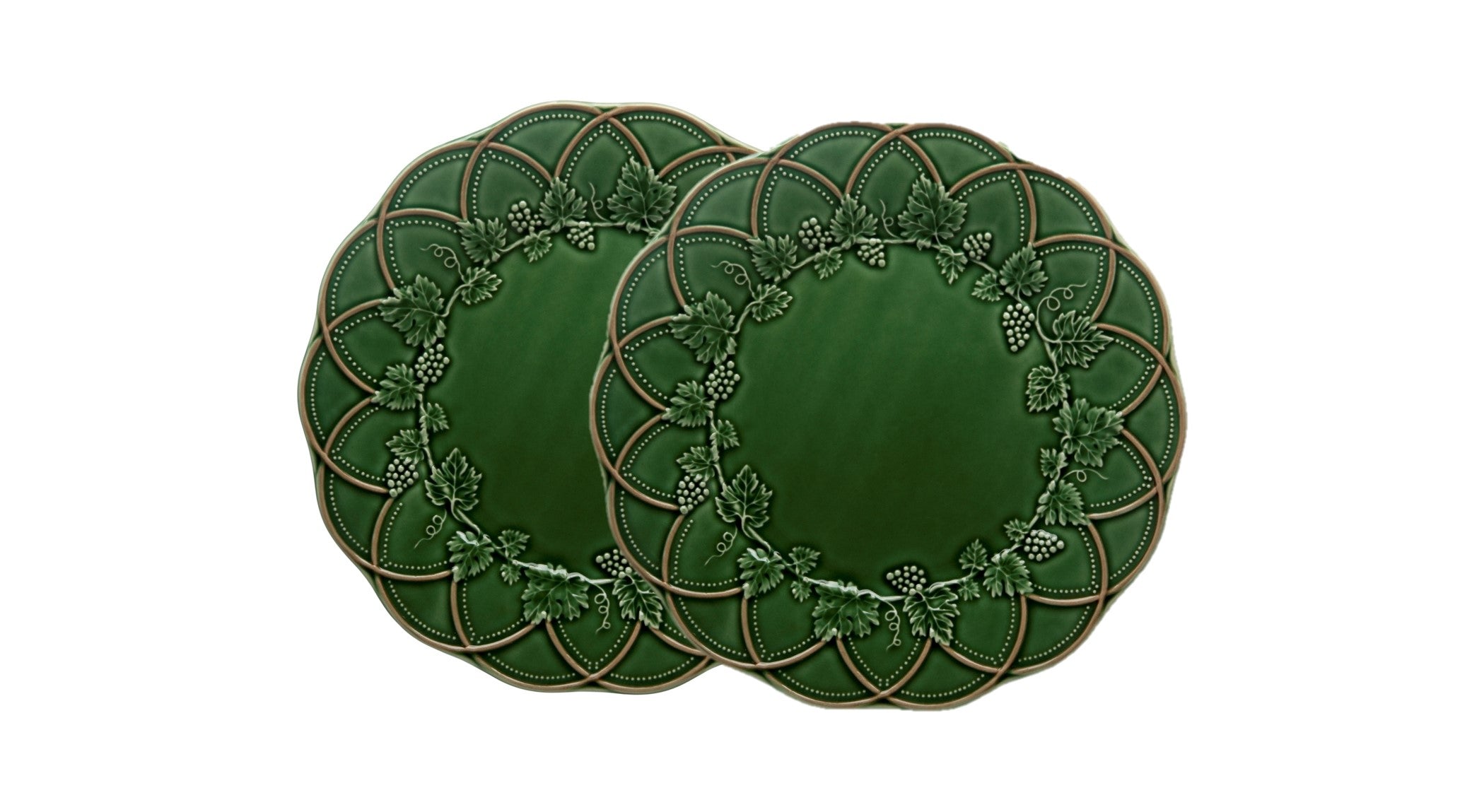  Bordallo Pinheiro Woods Charger Plates Set of 2 - Green/Brown - Bonton