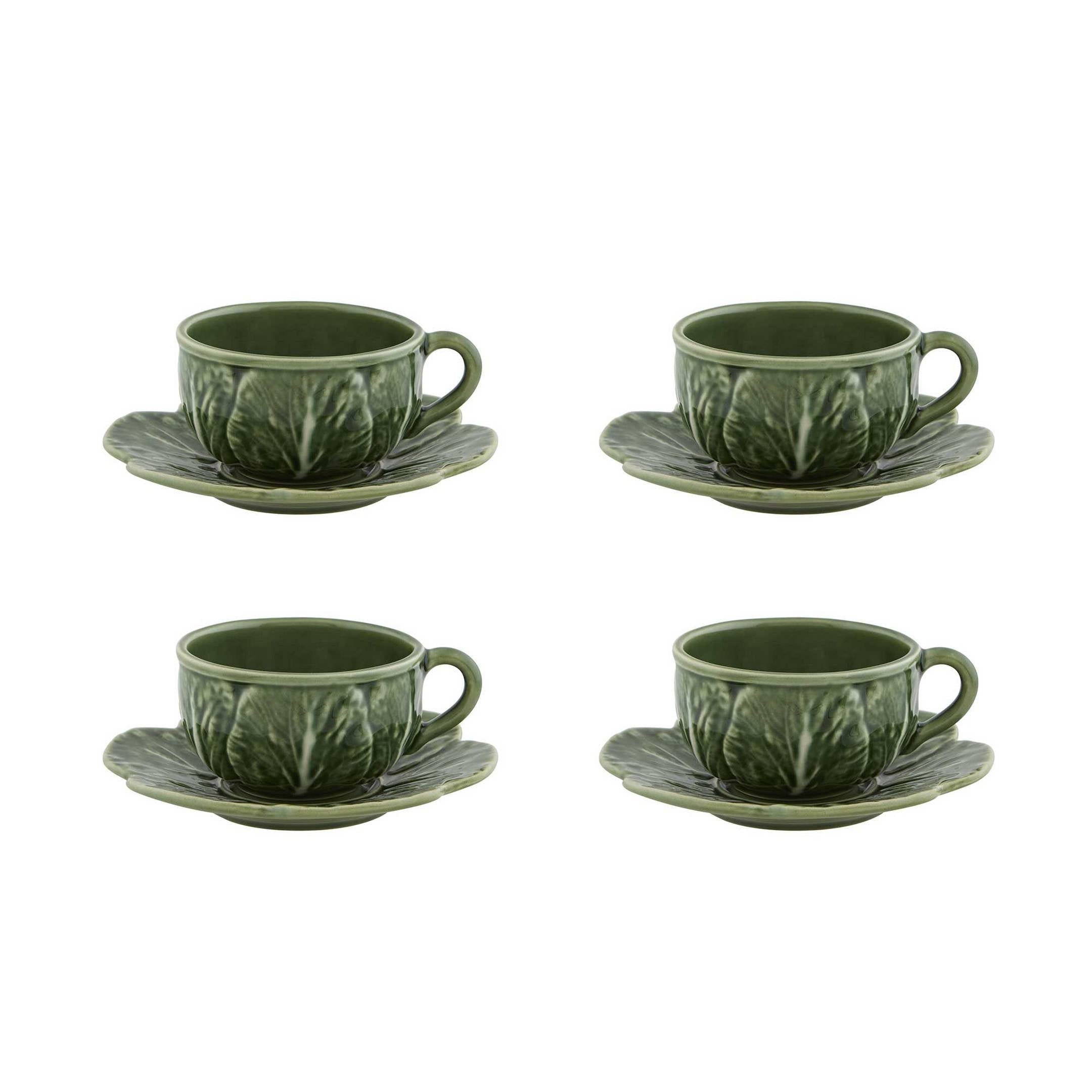  Bordallo Pinheiro Cabbage Tea Cups & Saucers Set of 4 - Green - Bonton