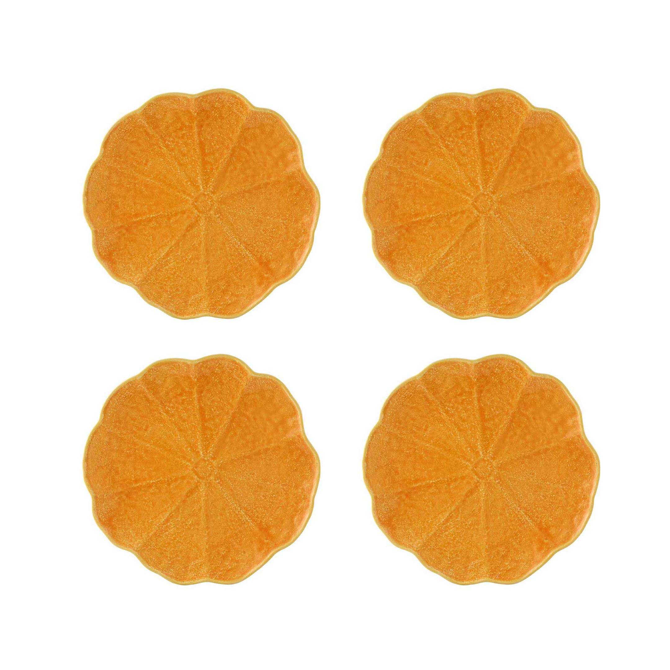  Bordallo Pinheiro Pumpkin Dinner Plates Set of 4 - Orange/Green - Bonton