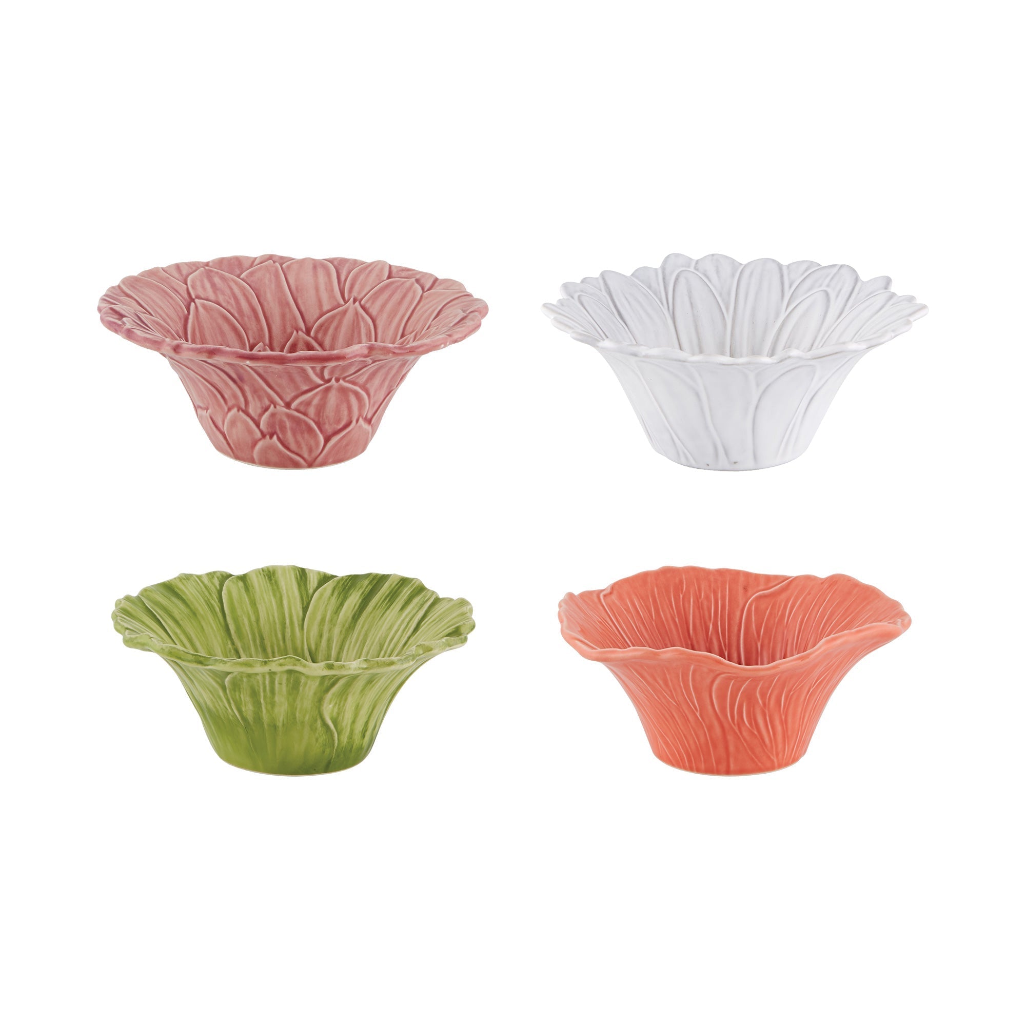  Bordallo Pinheiro Maria Flor Assorted Bowls Set of 4 - Pink/Green/Yellow/White - Bonton