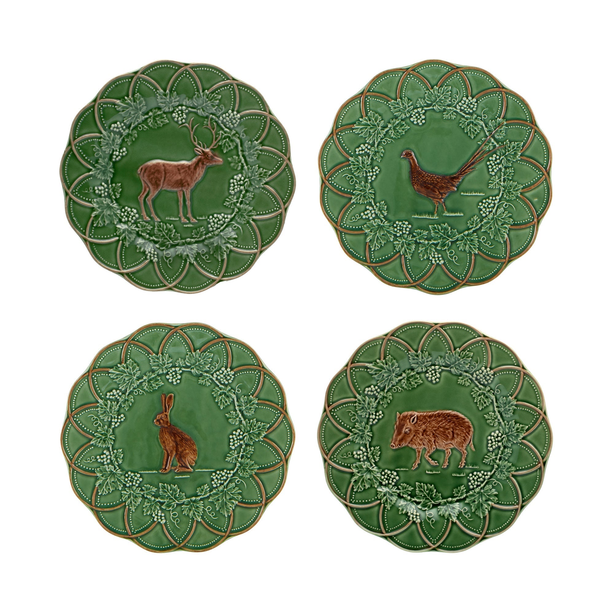  Bordallo Pinheiro Woods Set Assorted Snack Plates Set of 4 - Green - Bonton