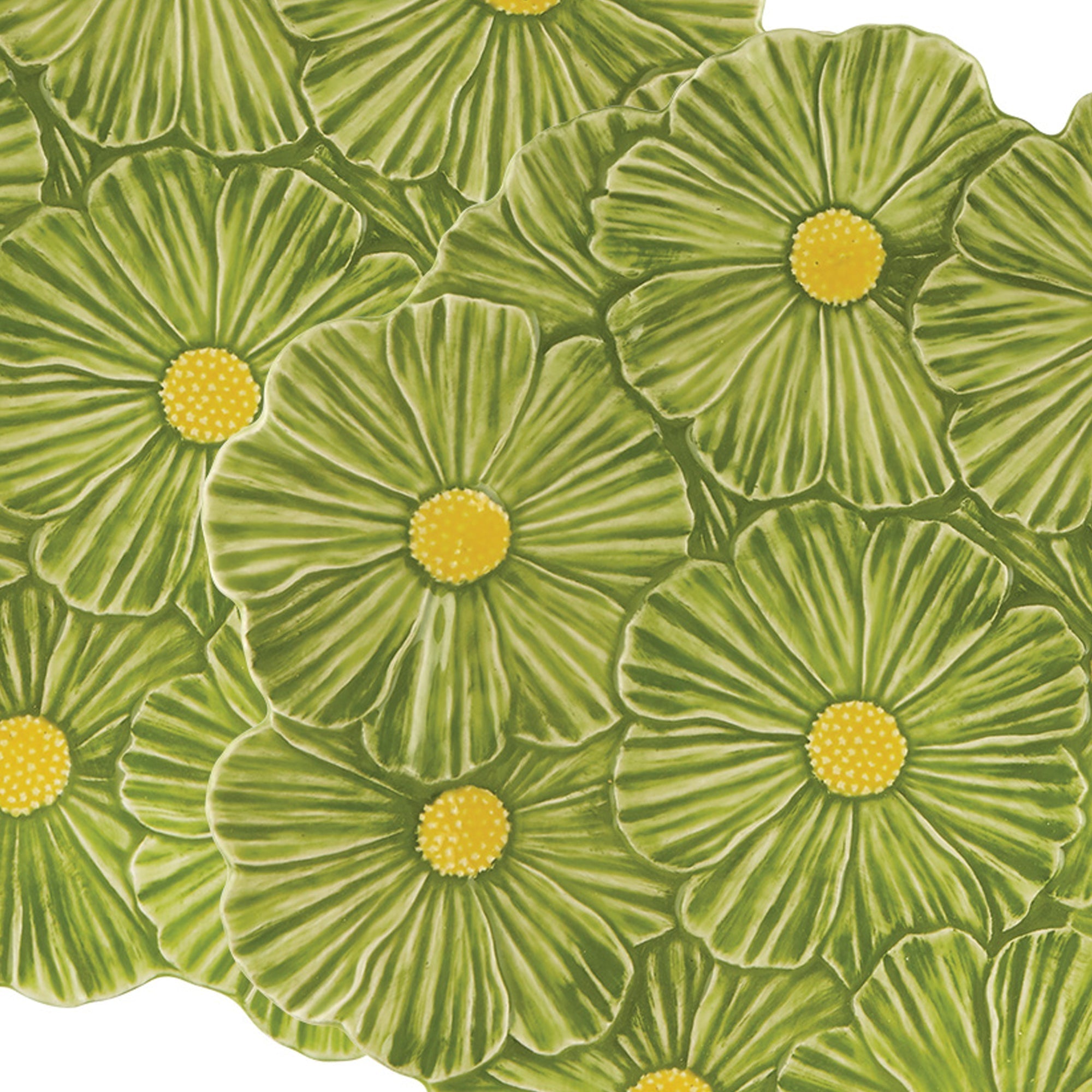  Bordallo Pinheiro Maria Flor Cosmos Charger Plates Set of 2 - Green/Yellow - Bonton