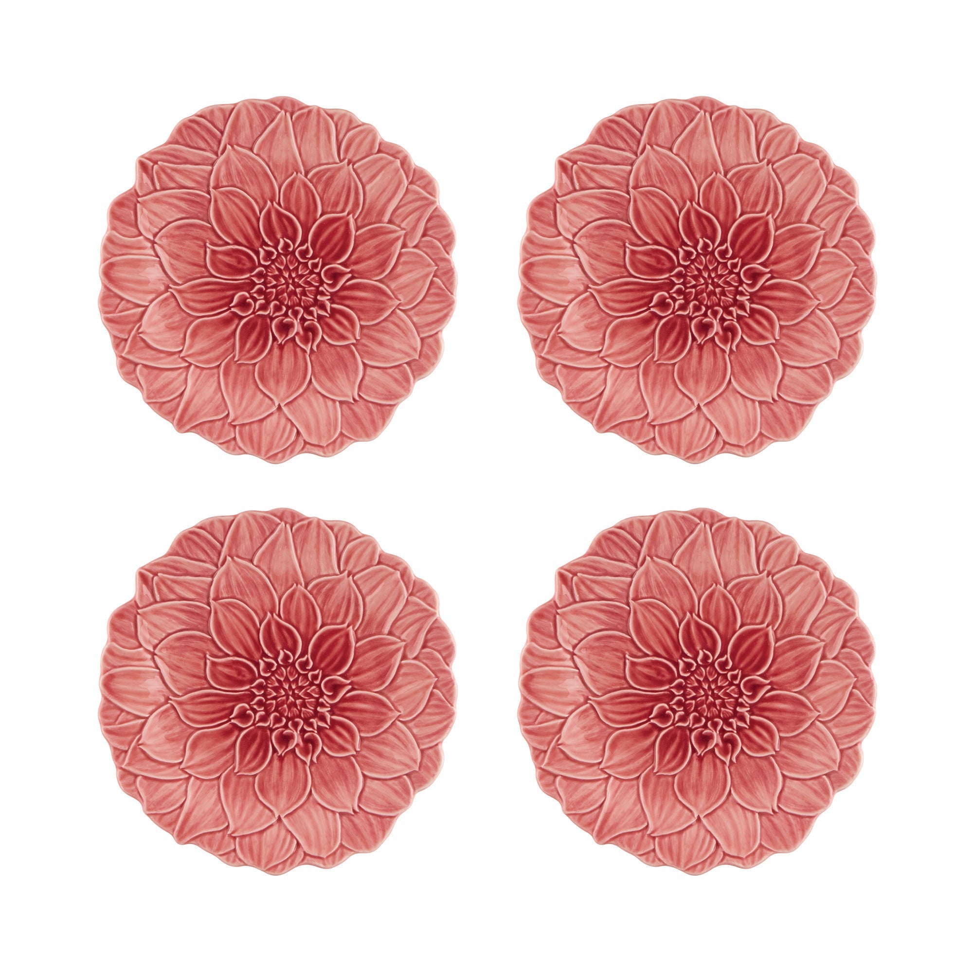  Bordallo Pinheiro Maria Flor Dahlia Fruit Plates Set of 4 - Pink - Bonton