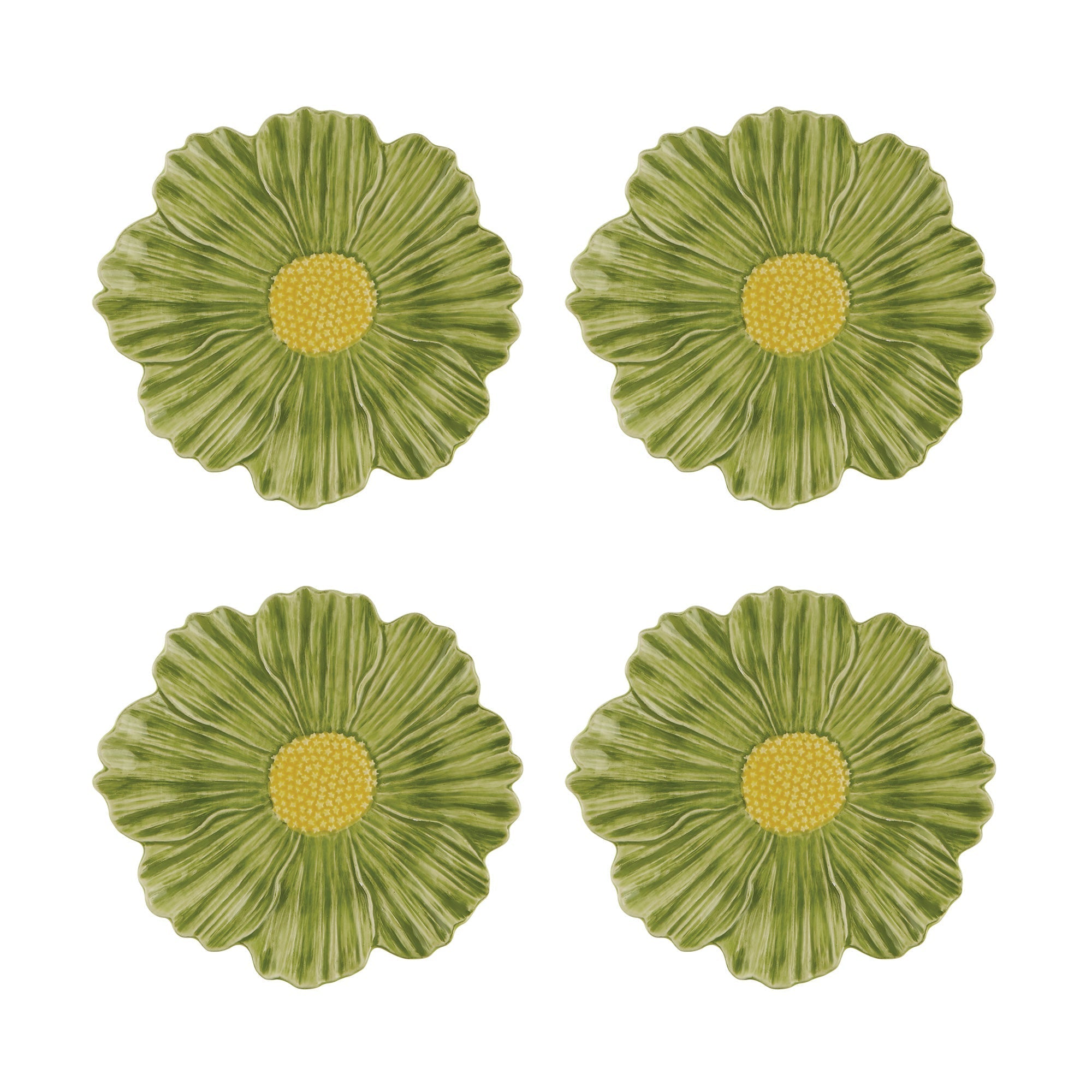  Bordallo Pinheiro Maria Flor Cosmos Fruit Plates Set of 4 - Green/Yellow - Bonton