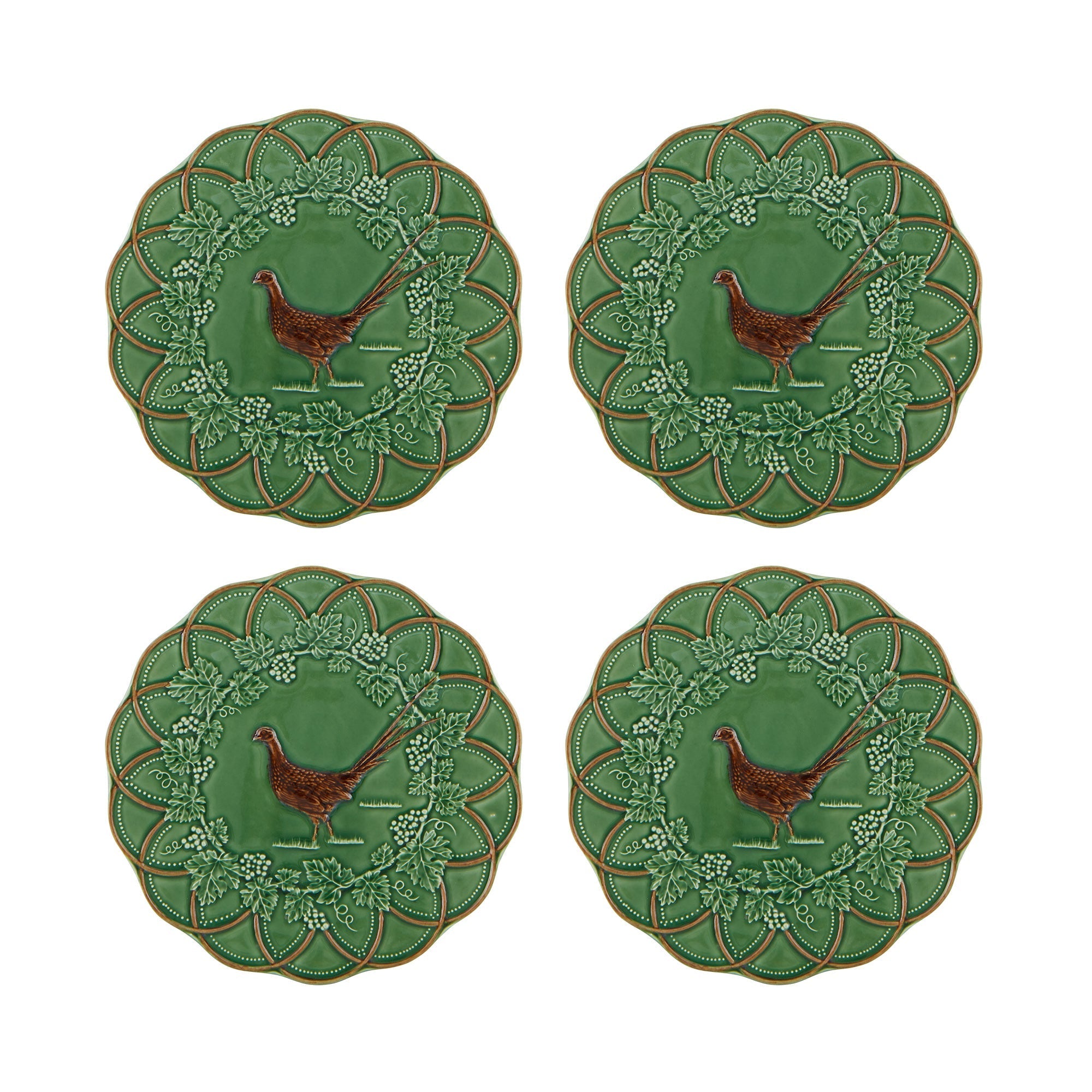  Bordallo Pinheiro Woods Pheasant Snack Plates Set of 4 - Green - Bonton