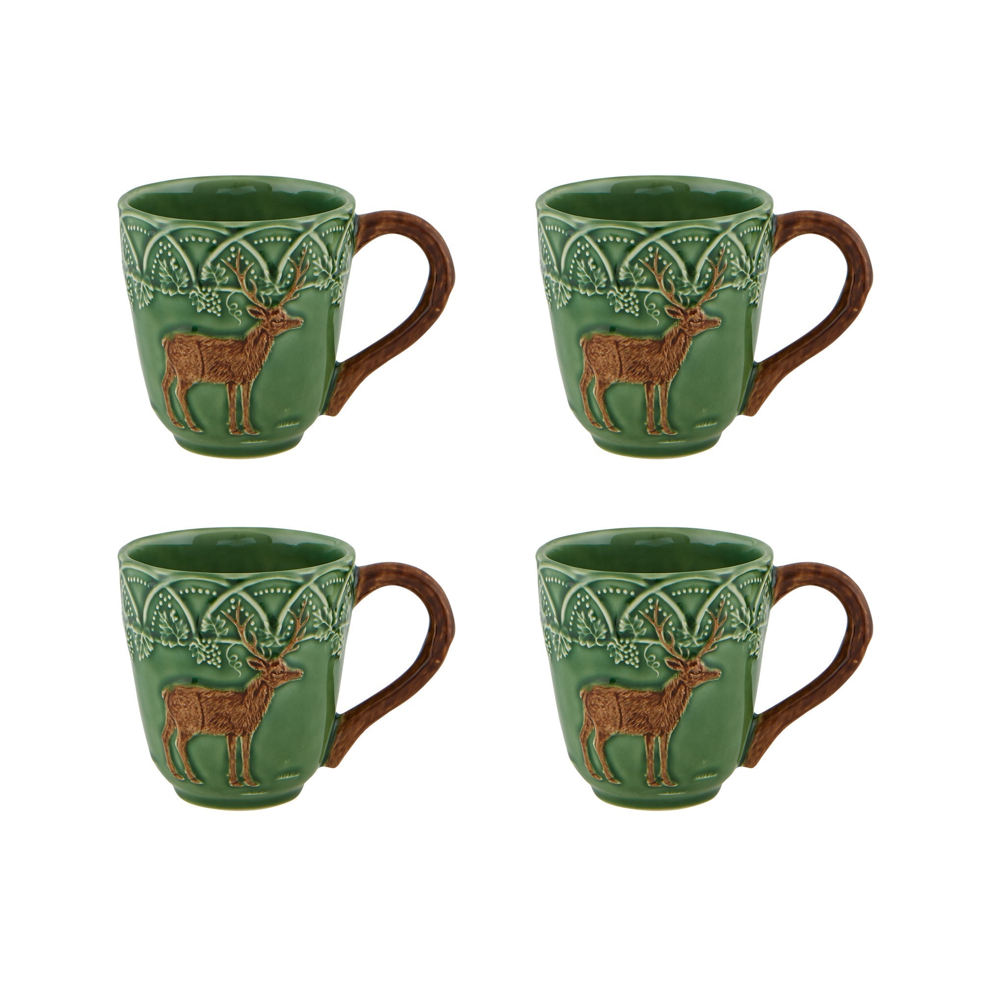  Bordallo Pinheiro Woods Deer Mugs Set of 4 - Green - Bonton