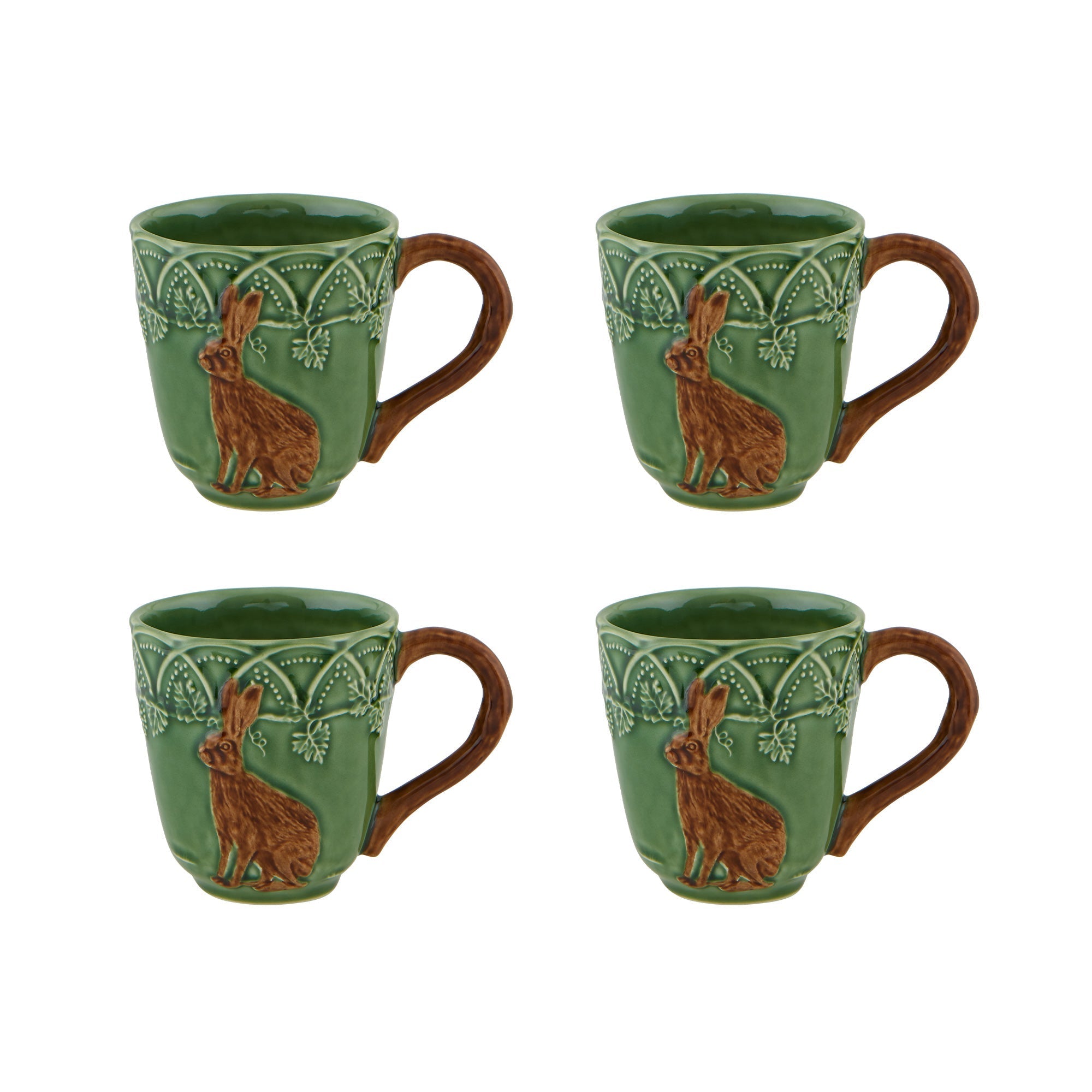  Bordallo Pinheiro Woods Hare Mugs Set of 4 - Green - Bonton