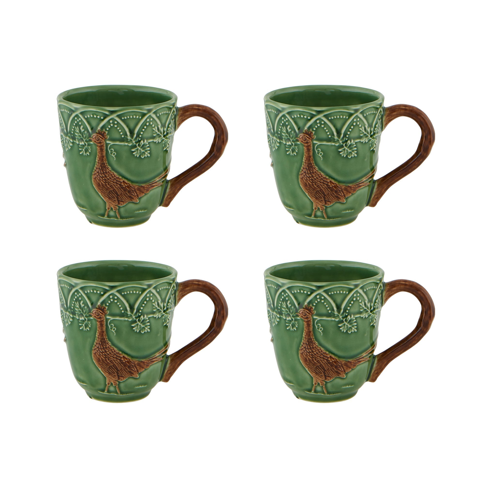  Bordallo Pinheiro Woods Pheasant Mugs Set of 4 - Green - Bonton