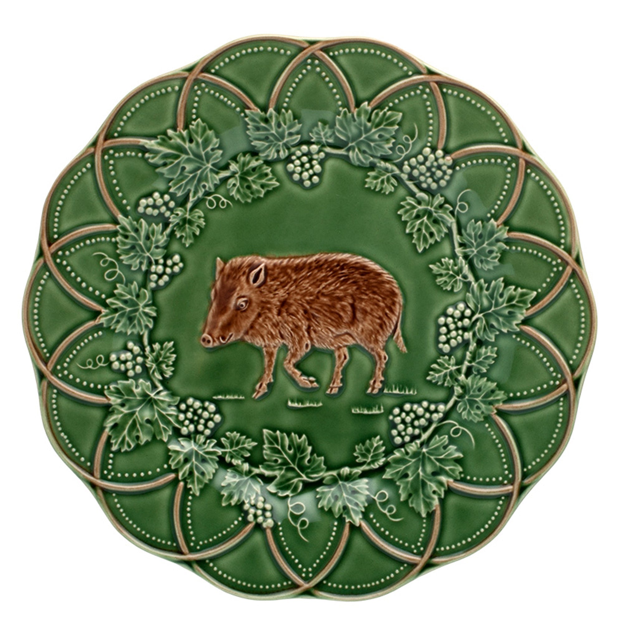  Bordallo Pinheiro Woods Boar Snack Plates Set of 4 - Green - Bonton