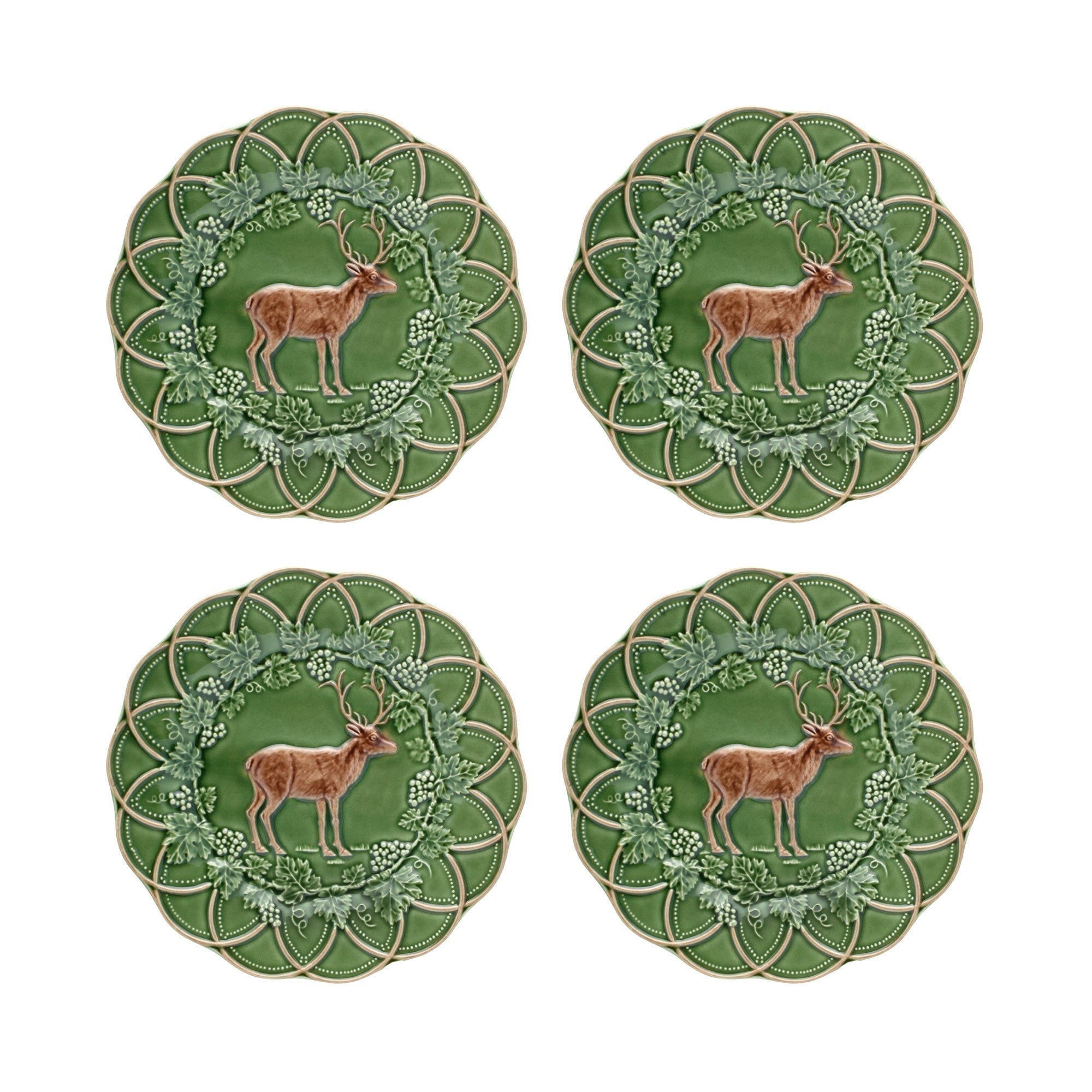  Bordallo Pinheiro Woods Deer Snack Plates Set of 4 - Green - Bonton