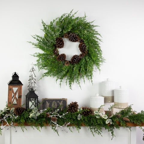 Real Touch™? Frosted Cedar and Pinecone Artificial Christmas Wreath - 26" - Unlit