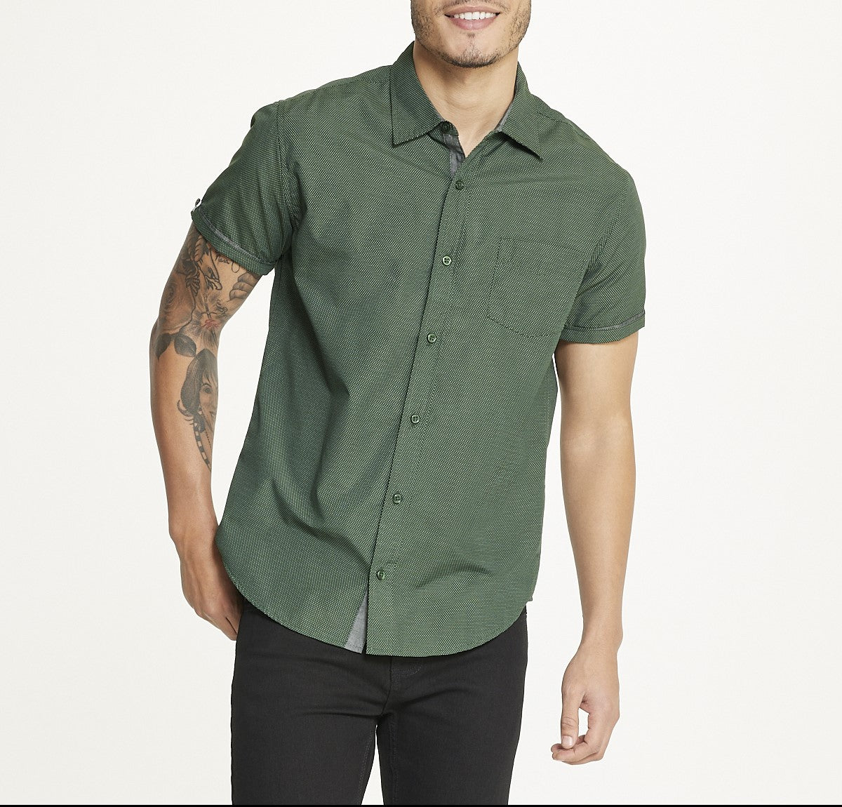  Ditsy Print Short Sleeve Shirt - Green - Bonton