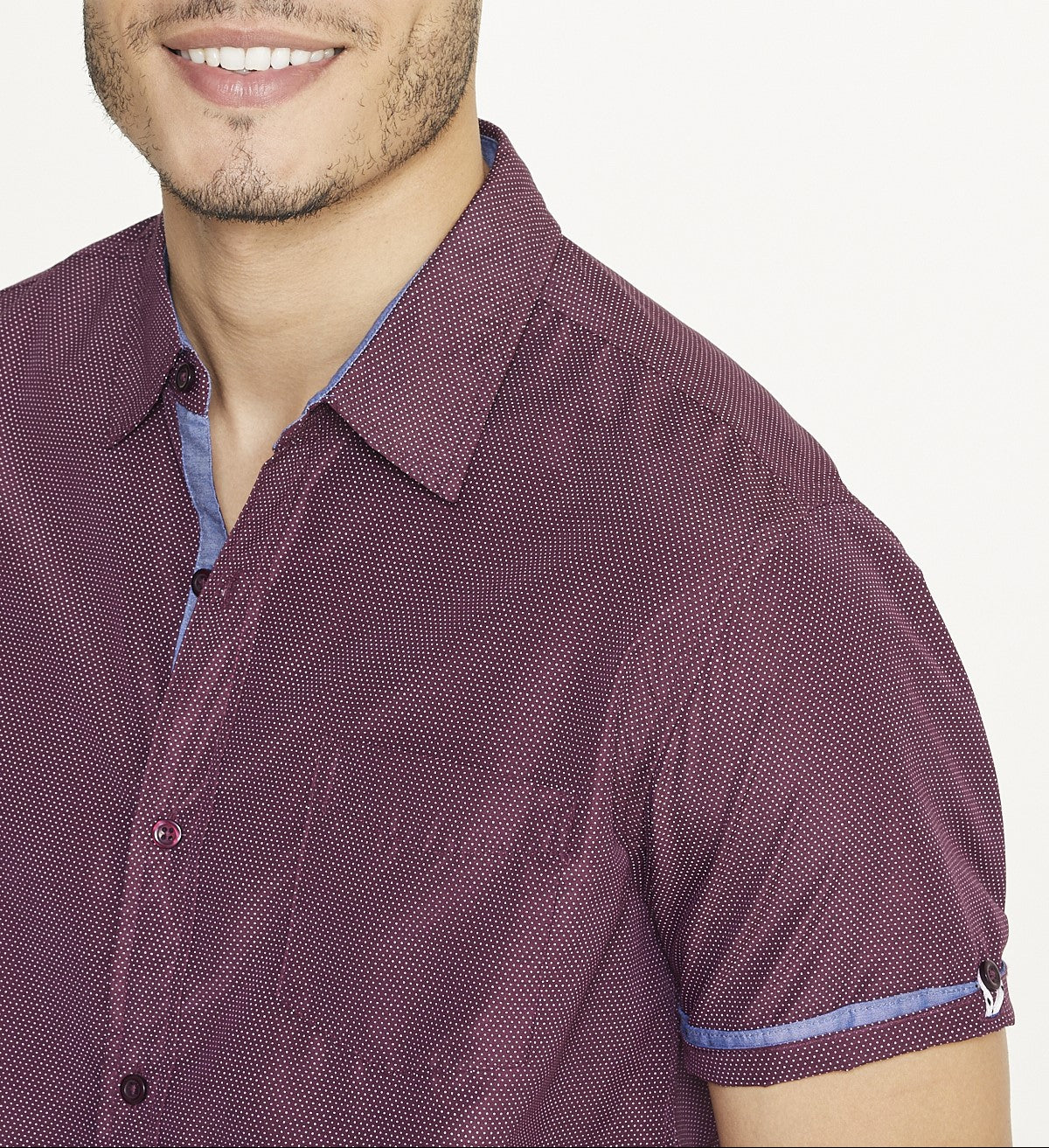  Ditsy Print Short Sleeve Shirt - Burgundy - Bonton