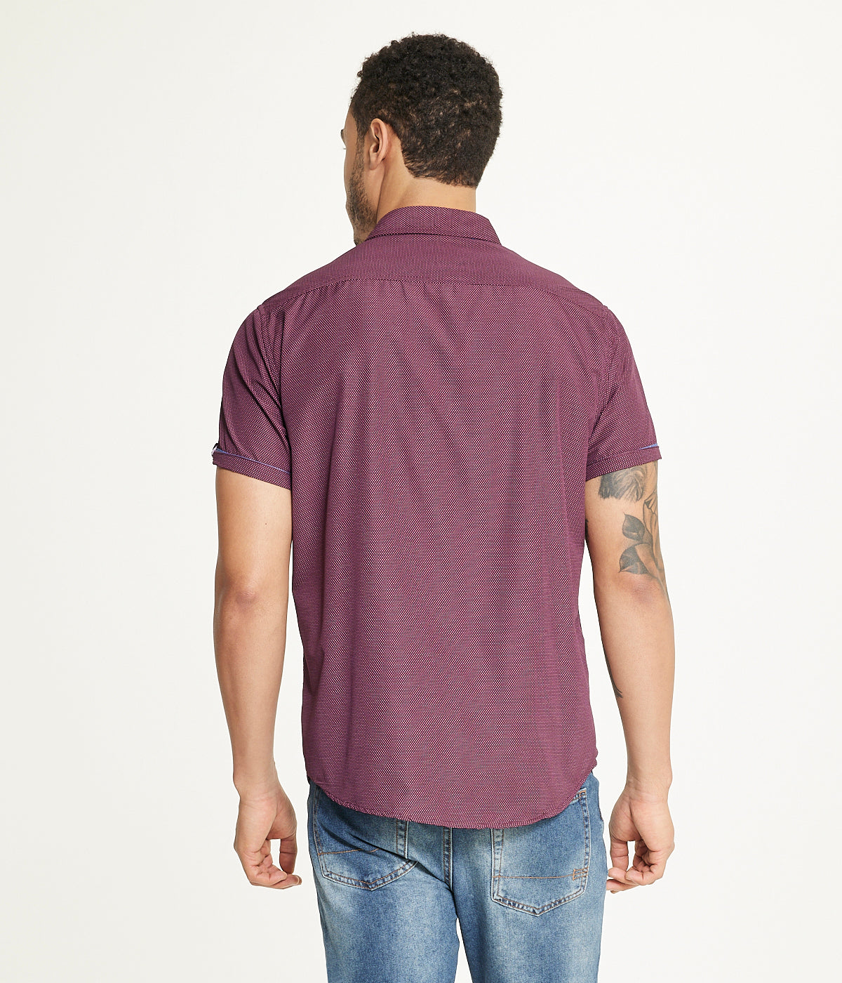  Ditsy Print Short Sleeve Shirt - Burgundy - Bonton