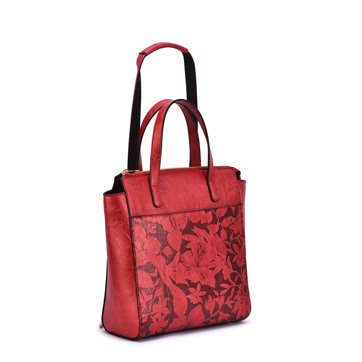  Mellow World Shia 3D Embossed Floral Convertible Shoulder Bag/Backpack - Maroon - Bonton