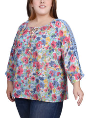 Plus Size 3/4 Sleeve Crochet Detail Blouse