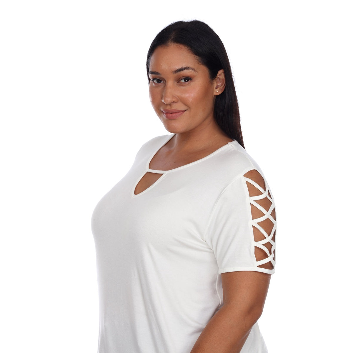  White Mark Plus Size Keyhole Neck Cutout Short Sleeve Top - 1X - Bonton