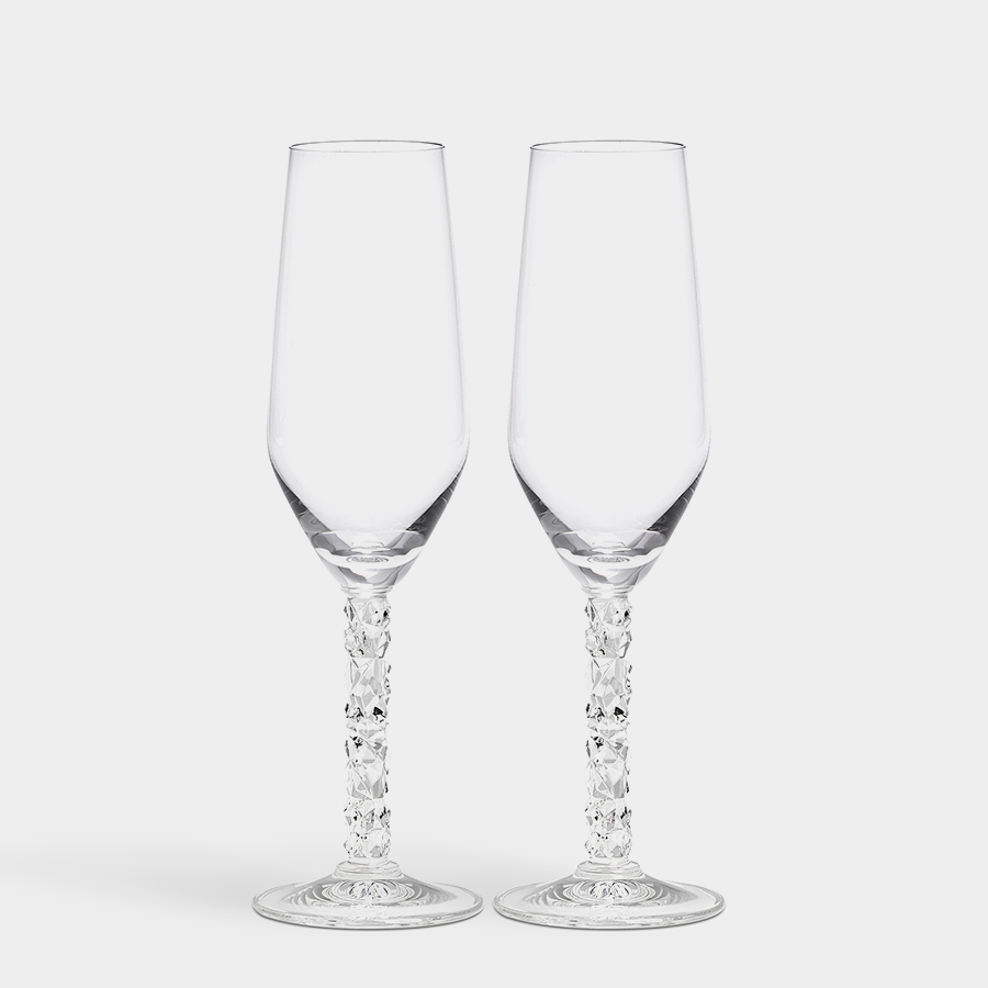  Orrefors Carat Champagne Flute Pair - Clear - Bonton