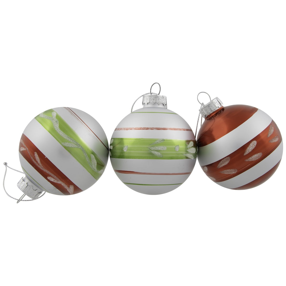  Northlight Glitter Striped Glass Christmas Ornaments - 2.75