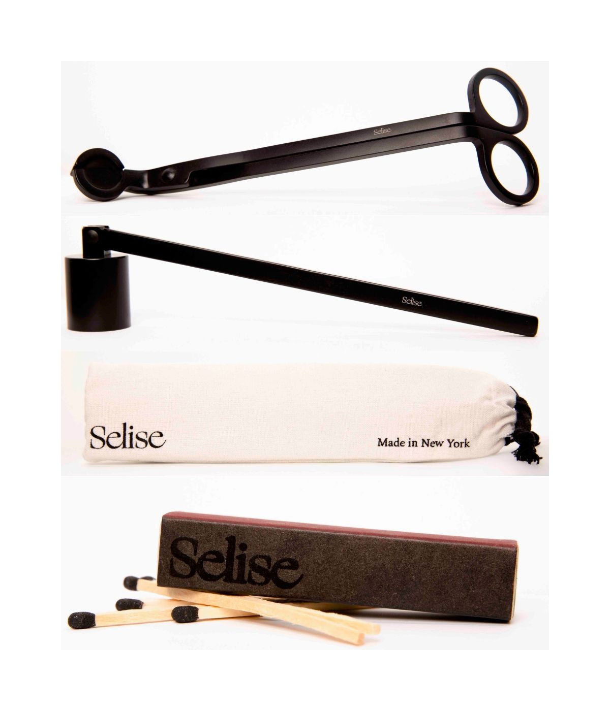  Selise Candle Care Kit Wick Trimmer Snuffer Matches - Black - Bonton