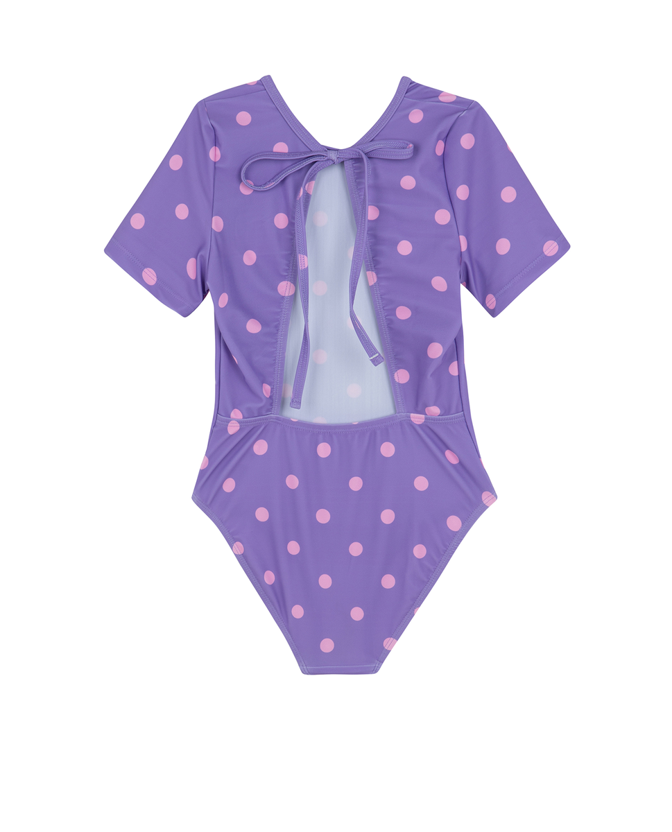  Gottex Kids Dot Dot Dot  Short Sleeve Open Tie Back One Piece - Purple - Bonton