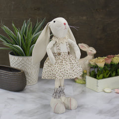 Standing Easter Bunny Rabbit Girl With Floral Dress Spring Figure - 14.5" - Cream