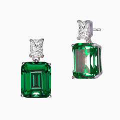 White Gold Plated With Colored Cubic Zirconia Rectangle Stud Earrings