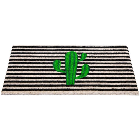 Green Cactus Striped Natural Coir Outdoor Doormat 18" X 30"