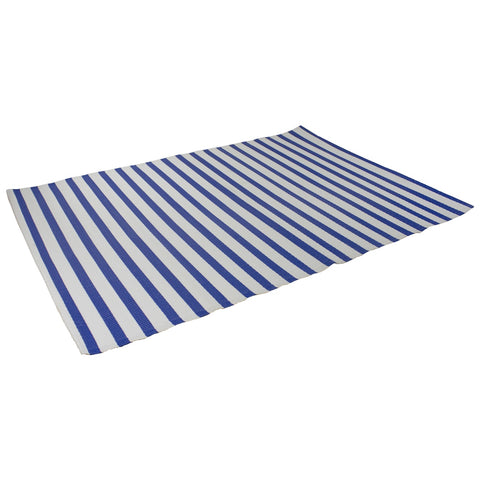 4' X 6' Blue and White Striped Rectangular Outdoor Area Rug