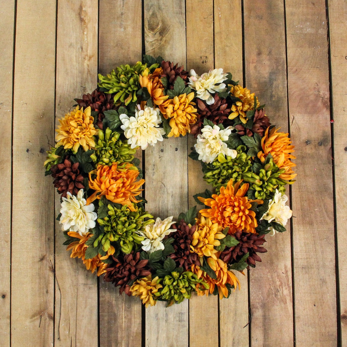  Northlight Autumn Orange and Green Chrysanthemum Artificial Thanksgiving Wreath - 19.5-Inch  Unlit - Default Title - Bonton