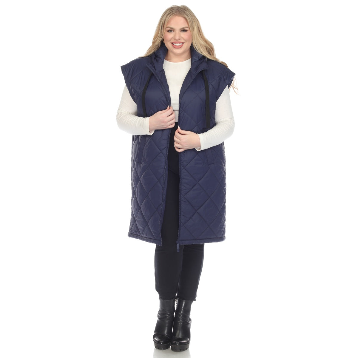  White Mark Plus Size Diamond Quilted Hooded Puffer Vest - 1X - Bonton