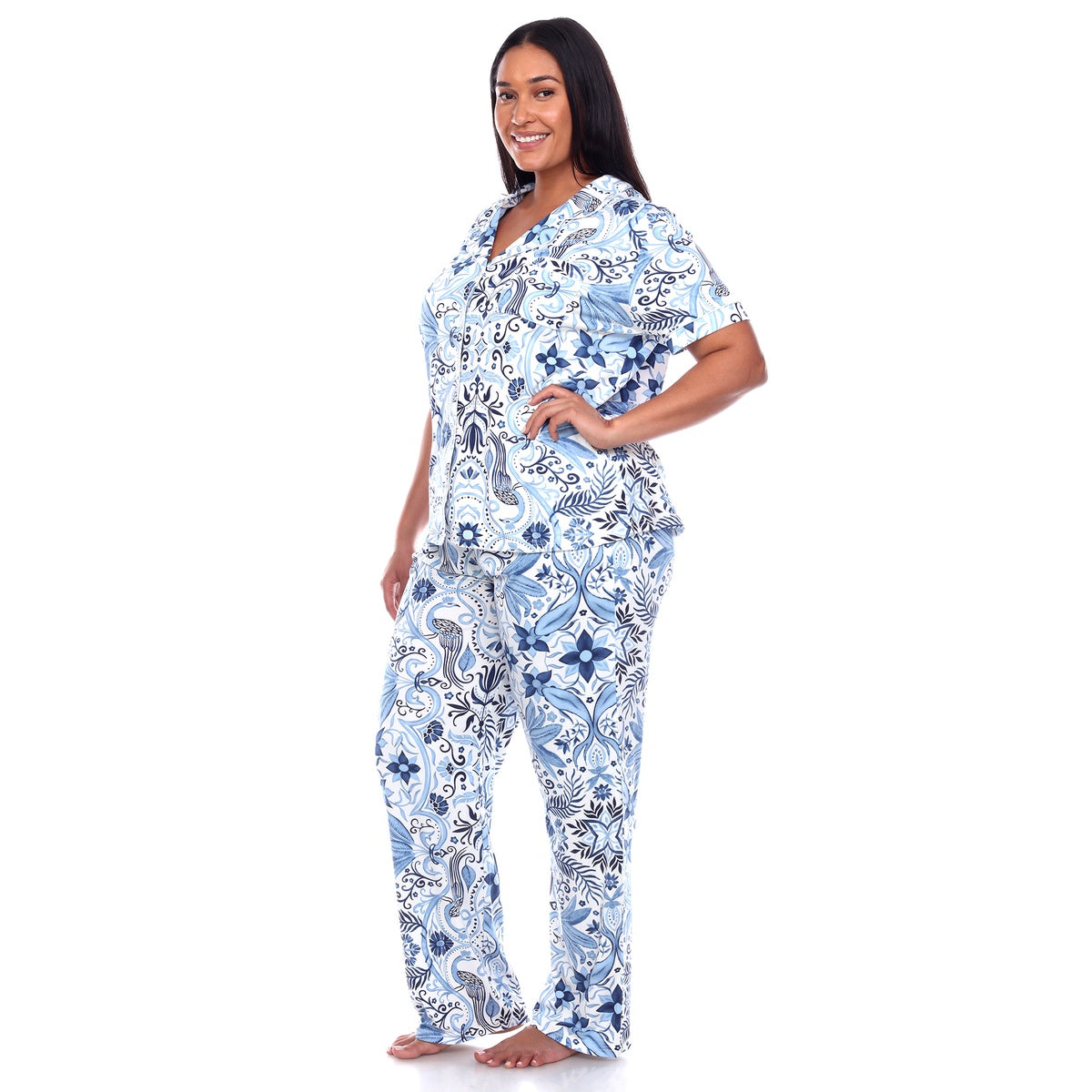  White Mark Plus Size Short Sleeve & Pants Tropical Pajama Set - 1X - Bonton