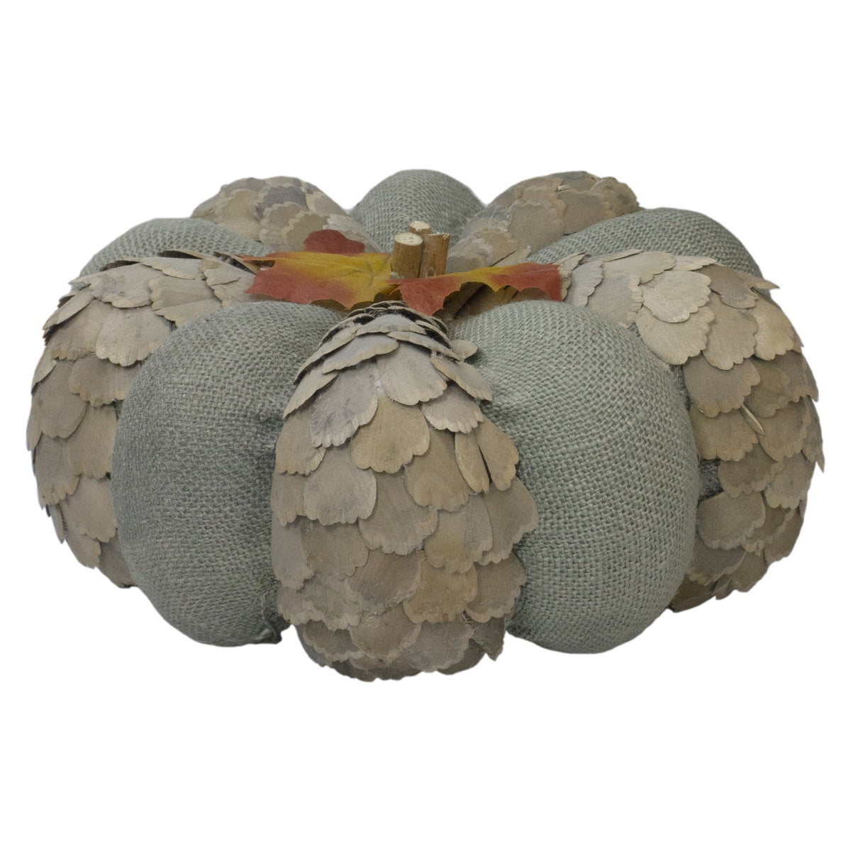  Northlight Fall Harvest Layered Wooden Leaves and Burlap Pumpkin - 10