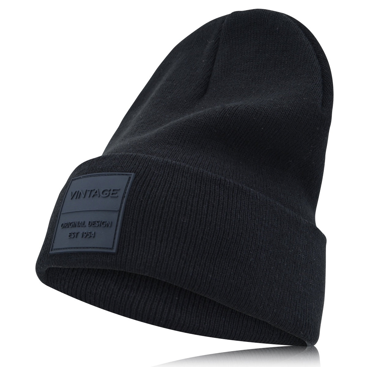  Vintage Havana Vintage Havana Black Beanie for Women & Men | Thick Cuffed Knitted Winter Hat Beanies Unisex Skull Caps| Vintage Logo Patch - Default Title - Bonton