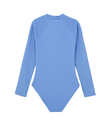 Summer Rib Textured Long Sleeve Zip Front One Piece