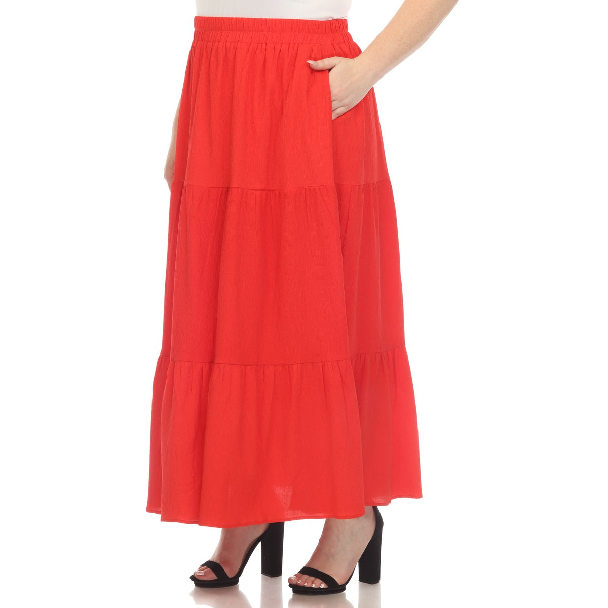  White Mark Plus Size Pleated Tiered Maxi Skirt - 1X - Bonton