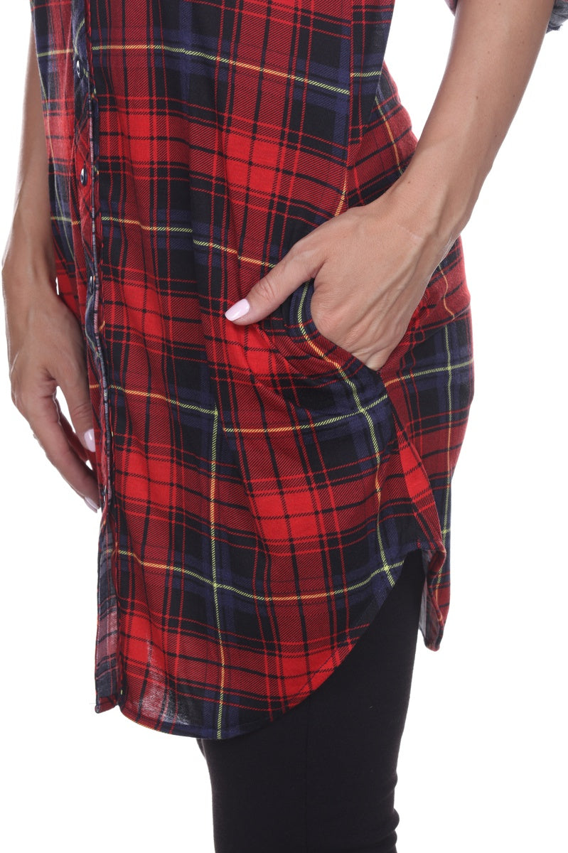  White Mark Women's Piper Stretchy Plaid Tunic Top - S - Bonton