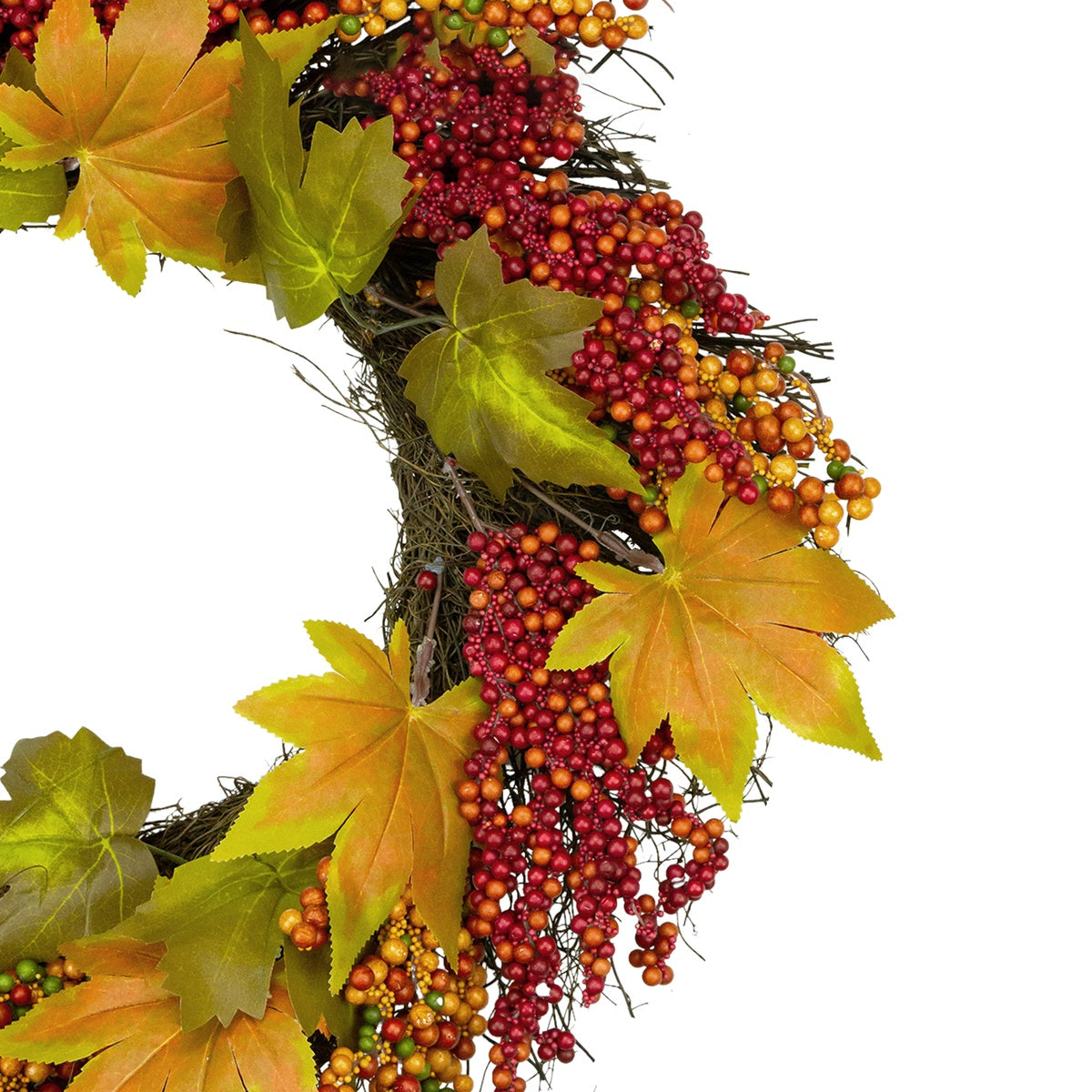  Northlight Maple Leaf and Berry Twig Artificial Fall Harvest Wreath  22-Inch - Default Title - Bonton
