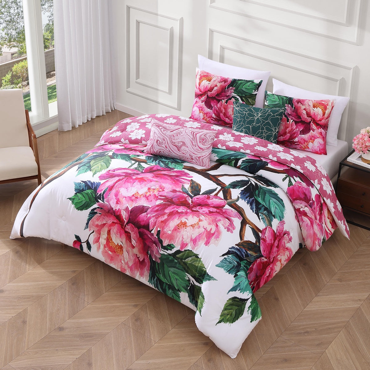  Bebejan Bebejan Textured Floral 5 Piece Reversible Comforter Set - QUEEN - Bonton