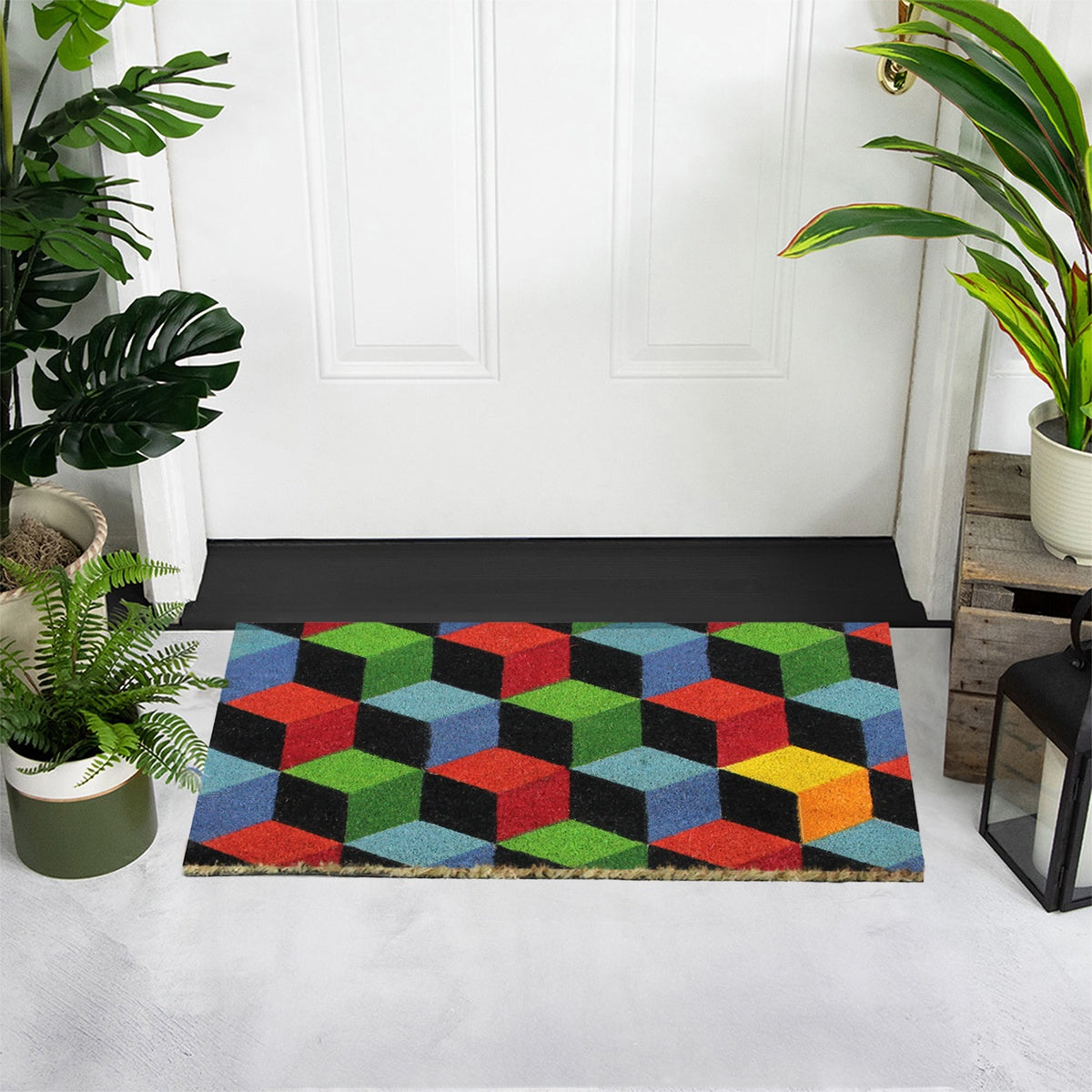  Northlight Red and Green 3D Cube Design Rectangular Outdoor Doormat 29