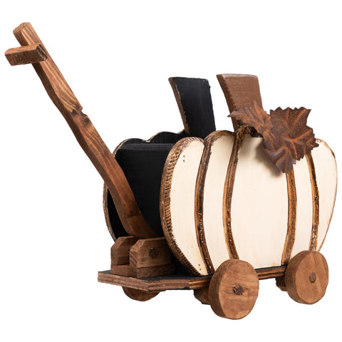 Fall Harvest Wooden Pumpkin Cart Decoration - 10.5"
