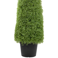 5' Artificial Boxwood Cone Topiary Tree With Round Pot  Unlit