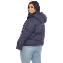 Plus Size Full Front Zip Hooded Bomber Puffer Coat