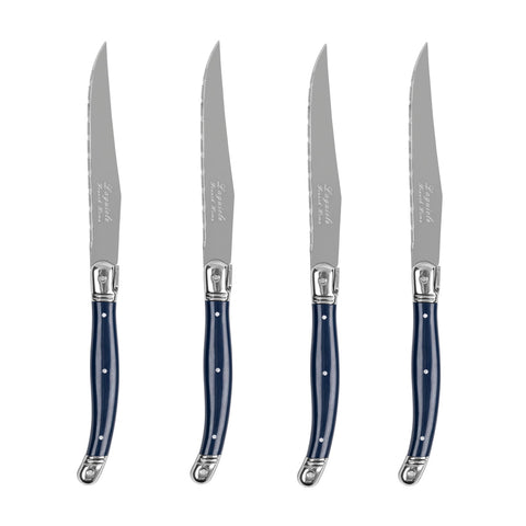 Laguiole Connoisseur 4-Piece Steak Knife Set With Navy Handles