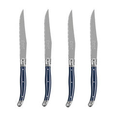 Laguiole Connoisseur 4-Piece Steak Knife Set With Navy Handles