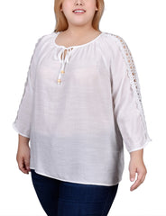 Plus Size 3/4 Sleeve Crochet Detail Blouse