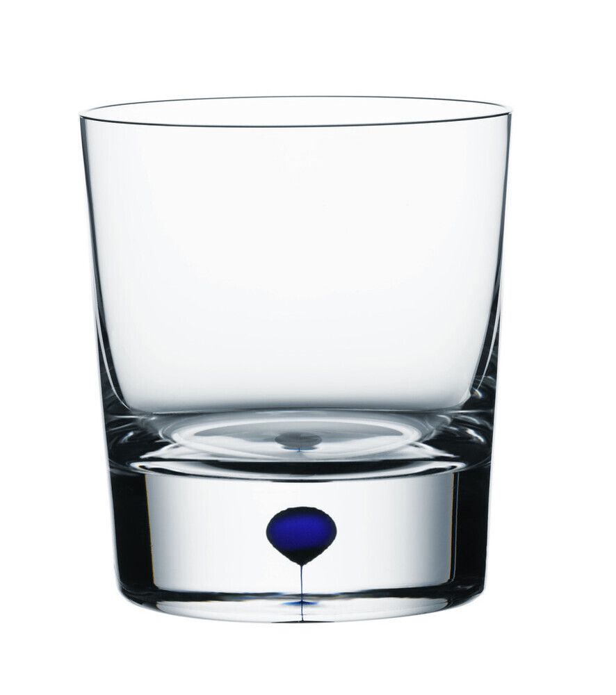  Orrefors Intermezzo Blue Whiskey Glass Pair - Clear/ Blue Teardrop - Bonton