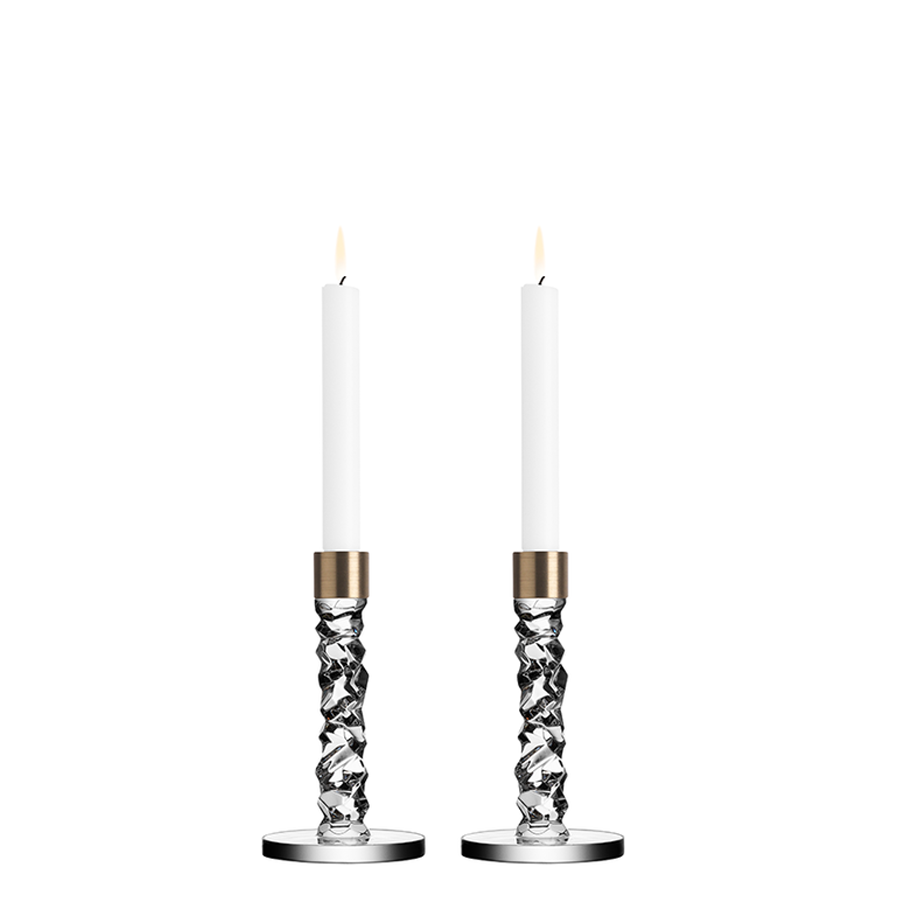  Orrefors Carat Brass Candlestick Small Pair - Clear With brass - Bonton