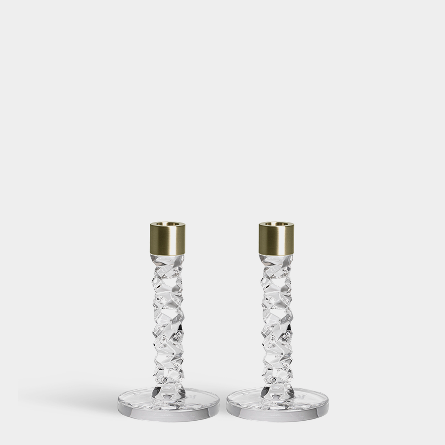  Orrefors Carat Brass Candlestick Small Pair - Clear With brass - Bonton