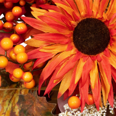 Leaves and Flowers Fall Harvest Wreath - 24-Inch  Unlit
